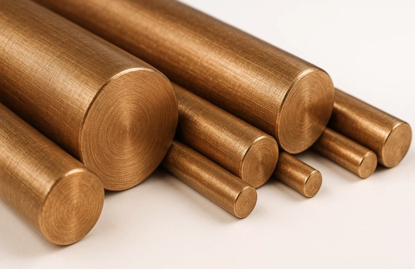 Бронзовые прутки разных диаметров крупным планом